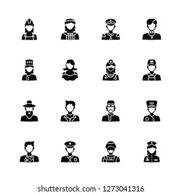 Vector Illustration Of 16 Icons. Editable Pack Builder, Soldier, Policeman, Photographer, Chef, Nurse, Rabbi, Dentist