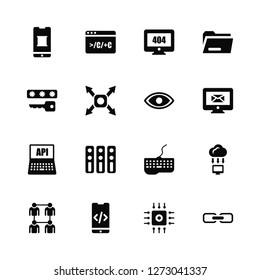 Vector Illustration Of 16 Icons. Editable Pack Smartphone, Cpu, Developer, Users, Cloud computing, Link, Password, Api, Vision