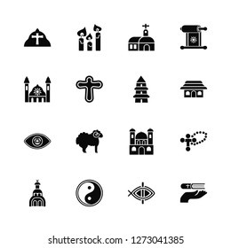 Vector Illustration Of 16 Icons. Editable Pack Pope, Christianity, Taoism, Church, Cross, Faith, Synagogue, God, Taoism