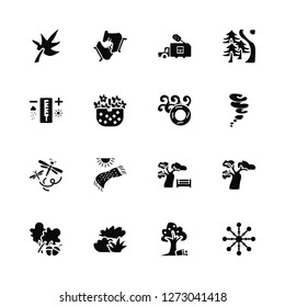 Vector Illustration Of 16 Icons. Editable Pack Leaf, Apple tree, Bush, Tree, Snowflake, Thermometer, Dragonfly, Rubber ring