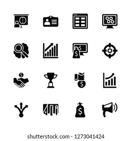 Vector Illustration Of 16 Icons. Editable Pack Presentation, Money bag, De, Decision, Growth, Marketing, Research, Deal, Profit