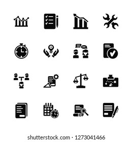 Vector Illustration Of 16 Icons. Editable Pack Line graphic, Search, Deadline, Document, Plan, Contract, Stopwatch, Collaboration, Chat