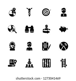 Vector Illustration Of 16 Icons. Editable Pack Location, Settings, Conference, Certificate, Pie chart, Ladder, Worldwide, Admin, Rotation