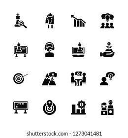 Vector Illustration Of 16 Icons. Editable Pack Chess, Forecast, Positioning, Strategy, Business, Competitive, Goal, Notebook
