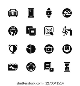 Vector Illustration Of 16 Icons. Editable Pack Digital clock, Document, Group, Date, Clock, Sand Alarm, Target