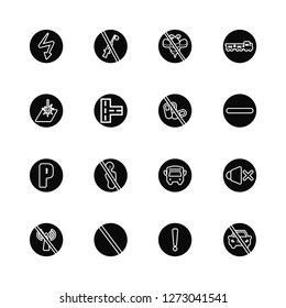 Vector Illustration Of 16 Icons. Editable Pack High voltage, Warning, Prohibition, No wifi, sound, parking, Laser, Parking, drugs