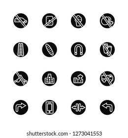 Vector Illustration Of 16 Icons. Editable Pack No rodents, Narrow road, Phone, Turn right, trucks, Traffic, Railway, camping, Magnetic field