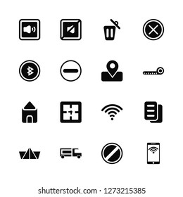 Vector Illustration Of 16 Icons. Editable Pack Medium Volume, Prohibition, Van, Paper Boat, Copy, Phone, Share, Home, Placeholder