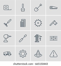 Vector Illustration Of 16 Industry Icons. Editable Pack Of Lorry, Lifting, Harrow And Other Elements.