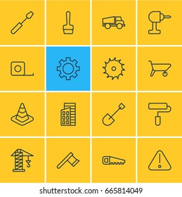 Vector Illustration Of 16 Industry Icons. Editable Pack Of Paintbrush, Lifting, Hatchet And Other Elements.