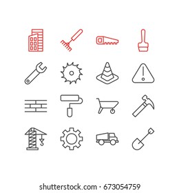Vector Illustration Of 16 Industry Icons. Editable Pack Of Harrow, Barrier, Spanner And Other Elements.
