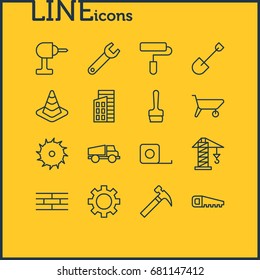 Vector Illustration Of 16 Industry Icons. Editable Pack Of Lifting, Apartment, Hacksaw And Other Elements.