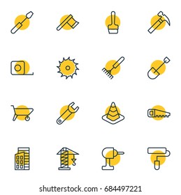 Vector Illustration Of 16 Industry Icons. Editable Pack Of Caution, Spanner, Circle Blade And Other Elements.