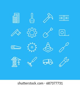 Vector Illustration Of 16 Industry Icons. Editable Pack Of Harrow, Apartment, Spanner And Other Elements.