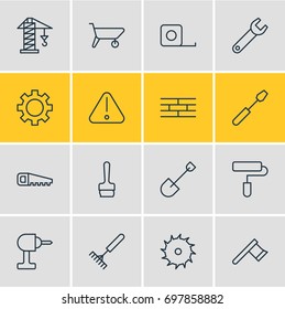 Vector Illustration Of 16 Industry Icons. Editable Pack Of Cogwheel, Paintbrush, Turn Screw And Other Elements.