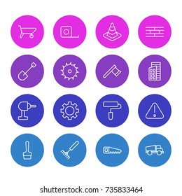 Vector Illustration Of 16 Industry Icons. Editable Pack Of Hatchet, Caution, Spade And Other Elements.