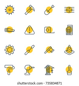 Vector Illustration Of 16 Industry Icons. Editable Pack Of Roller, Lifting, Handle Hit Elements.