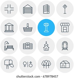 Vector Illustration Of 16 Infrastructure Icons. Editable Pack Of Home, Clinic, Basket And Other Elements.
