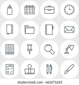 Vector Illustration Of 16 Instruments Icons. Editable Pack Of Illuminator, Zoom, Archive And Other Elements.
