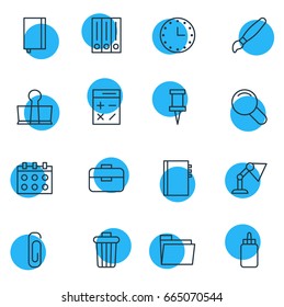 Vector Illustration Of 16 Instruments Icons. Editable Pack Of Garbage Container, Date, Dossier And Other Elements.