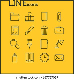 Vector Illustration Of 16 Instruments Icons. Editable Pack Of Paint, Paperclip, Watch And Other Elements.