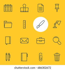 Vector Illustration Of 16 Instruments Icons. Editable Pack Of Garbage Container, Folder, Pushpin And Other Elements.