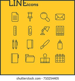 Vector Illustration Of 16 Instruments Icons. Editable Pack Of Adhesive, Paint, Illuminator And Other Elements.
