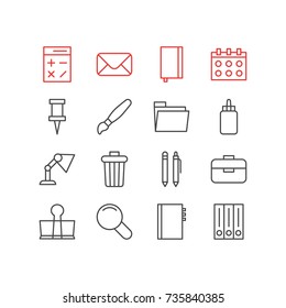 Vector Illustration Of 16 Instruments Icons. Editable Pack Of Binder Clip, Archive, Date And Other Elements.