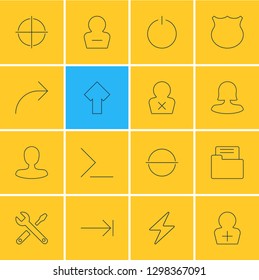 Vector illustration of 16 interface icons line style. Editable set of add user, male user, repair and other icon elements.