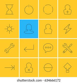 Vector Illustration Of 16 Interface Icons. Editable Pack Of Register Account, Repeat, Maintenance And Other Elements.