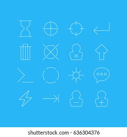 Vector Illustration Of 16 Interface Icons. Editable Pack Of Banned Member, Screen Capture, Repeat And Other Elements.