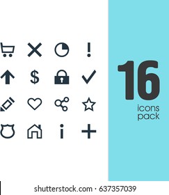 Vector Illustration Of 16 Interface Icons. Editable Pack Of Asterisk, Mainpage, Alert And Other Elements.