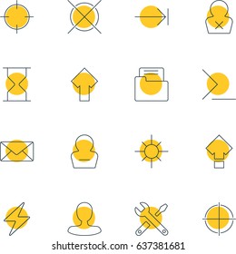 Vector Illustration Of 16 Interface Icons. Editable Pack Of Sunshine, Cancel, Remove User And Other Elements.