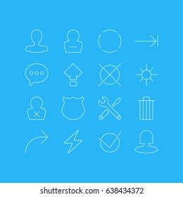 Vector Illustration Of 16 Interface Icons. Editable Pack Of Remove User, Share, Repeat And Other Elements.