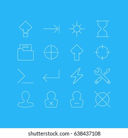 Vector Illustration Of 16 Interface Icons. Editable Pack Of Sunshine, Banned Member, Hourglass And Other Elements.