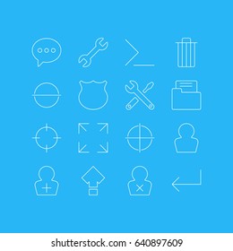 Vector Illustration Of 16 Interface Icons. Editable Pack Of Screen Capture, Register Account, Displacement And Other Elements.