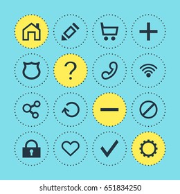 Vector Illustration Of 16 Interface Icons. Editable Pack Of Conservation, Handset, Cogwheel Elements.