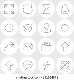 Vector Illustration Of 16 Interface Icons. Editable Pack Of Share, Bolt, Dossier And Other Elements.
