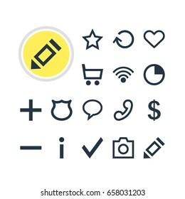 Vector Illustration Of 16 Interface Icons. Editable Pack Of Shield, Heart, Info And Other Elements.