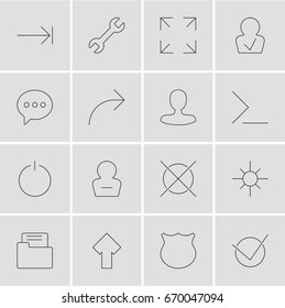 Vector Illustration Of 16 Interface Icons. Editable Pack Of Share, Tabulation Button, Guard And Other Elements.