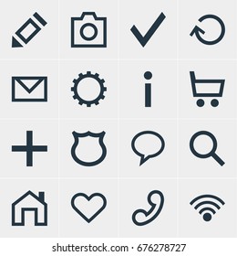 Vector Illustration Of 16 Interface Icons. Editable Pack Of Heart, Wheelbarrow, Pen And Other Elements.
