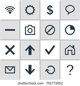 Vector Illustration Of 16 Interface Icons. Editable Pack Of Wrong, Letter, Help And Other Elements.