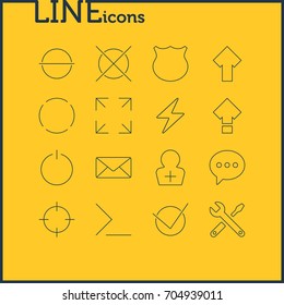 Vector Illustration Of 16 Interface Icons. Editable Pack Of Envelope, Displacement, Register Account And Other Elements.