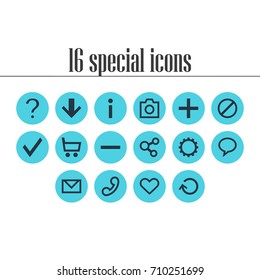 Vector Illustration Of 16 Interface Icons. Editable Pack Of Renovate, Info, Talk Bubble And Other Elements.