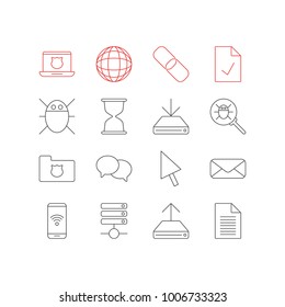 Vector illustration of 16 internet icons line style. Editable set of database, hourglass, hdd downloading and other icon elements.