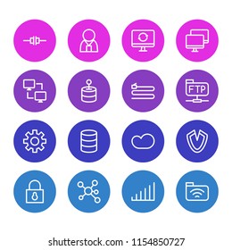Vector illustration of 16 internet icons line style. Editable set of peer to peer client, cloud storage, cable and other icon elements.