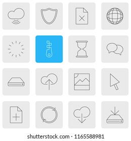 Vector illustration of 16 internet icons line style. Editable set of loading, hourglass, globe and other icon elements.