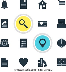 Vector Illustration Of 16 Internet Icons. Editable Pack Of House, Board, Target Scope And Other Elements.