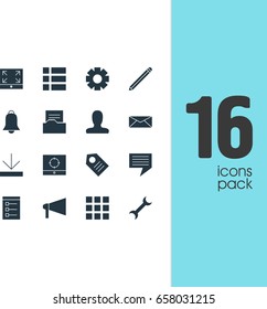 Vector Illustration Of 16 Internet Icons. Editable Pack Of Account, Settings, Document Directory And Other Elements.