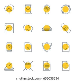 Vector Illustration Of 16 Internet Icons. Editable Pack Of Chain, Sheet, Router And Other Elements.